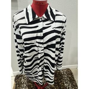 Vintage Zebra Print Button Down Long Sleeve Shirt Animal Print Top